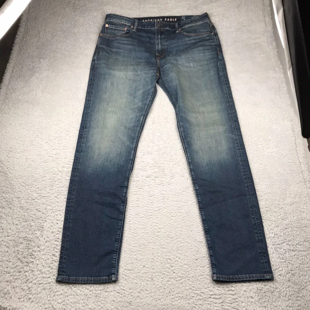 American Eagle Athletic Fit Jeans Mens 36x36 Blue Stone Wash Stretch Denim NEW